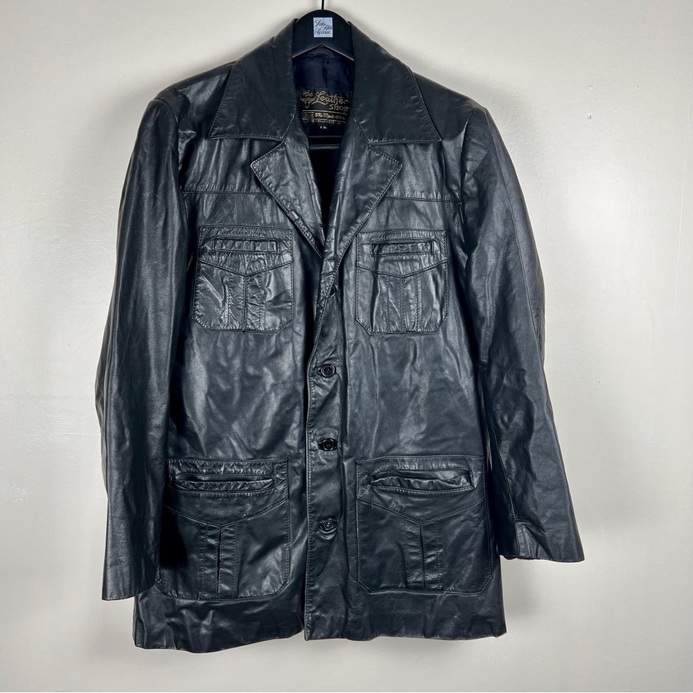 Vintage 1970s Mens Leather Jacket Black Size 44